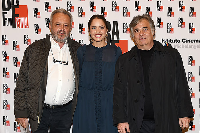 Madilde Gioli madrina BAFF con Alessandro Munari Presidente B.A. Film Factory e Steve Della Casa Direttore Artistico B.A. Film Festival